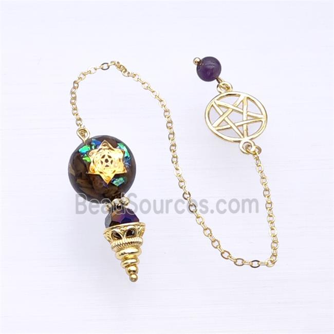 Tiger Eye Stone Chips Acrylic Sphere Pendant With Chain Star Gold Plated