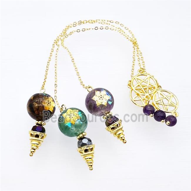 Gemstone Acrylic Sphere Pendant With Chain Star Gold Plated Mixed