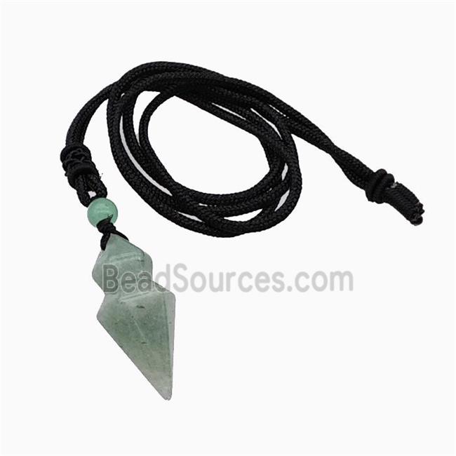 Green Aventurine Pendulum Necklace Black Nylon Cord