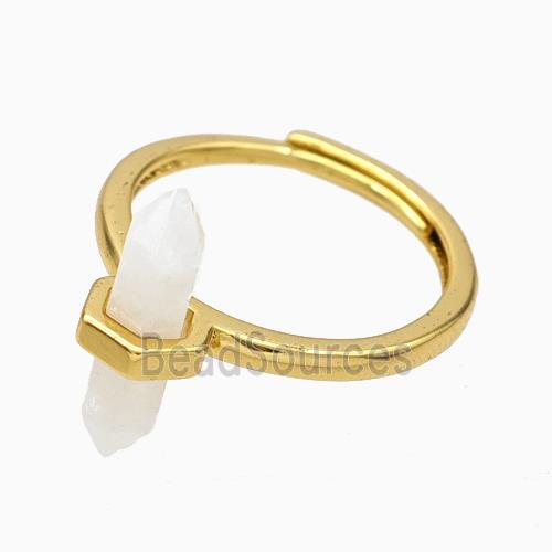 Gemstone Rings With Crystal Quartz Prism Adjustable Gold Plated