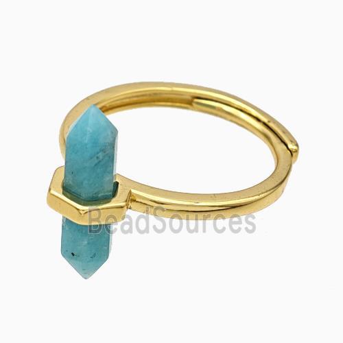 Gemstone Rings With Green Amazonite Prism Adjustable Gold Plated