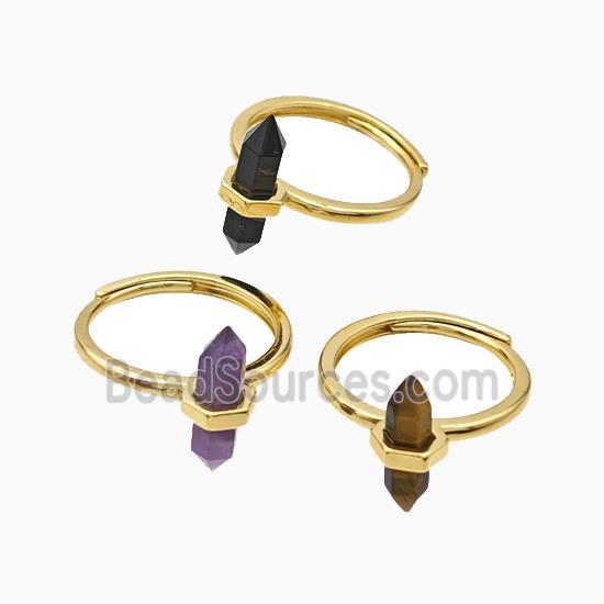 Gemstone Rings With Gemstone Prism Adjustable Gold Plated Mixed