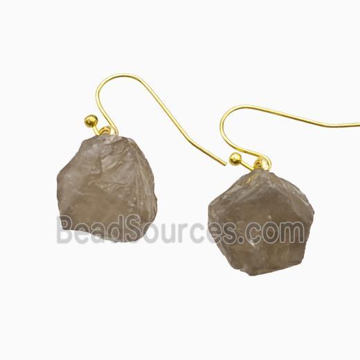 Smoky Quartz Nugget Copper Hook Earrings Gold Plated