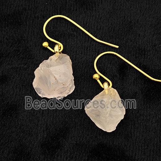 Pink Rose Quartz Nugget Copper Hook Earrings Gold Plated