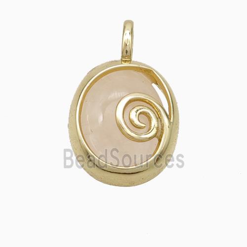 Copper Oval Pendant Pave Rose Quartz Gold Plated