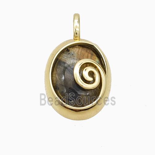 Copper Oval Pendant Pave Tiger Eye Stone Gold Plated