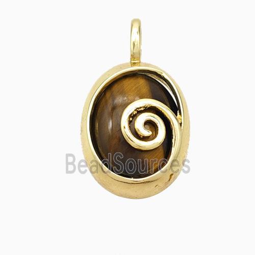 Copper Oval Pendant Pave Tiger Eye Stone Gold Plated