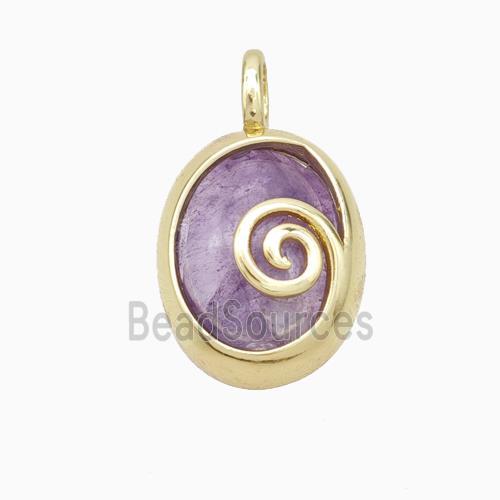 Copper Oval Pendant Pave Purple Amethyst Gold Plated