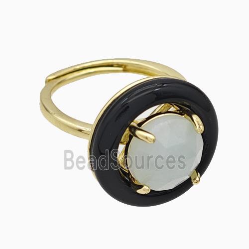 Copper Rings Pave Crystal Quartz Black Enamel Adjustable Gold Plated