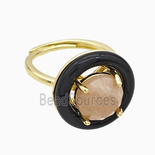 Copper Rings Pave Sunstone Black Enamel Adjustable Gold Plated