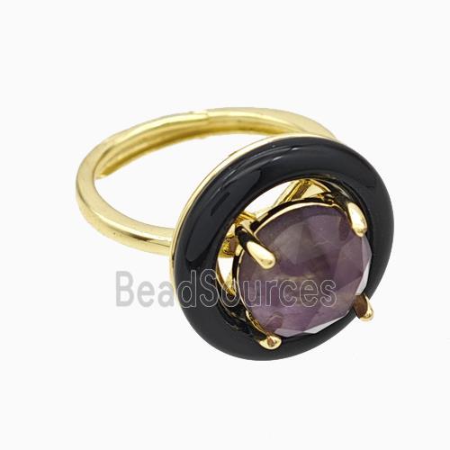 Copper Rings Pave Amethyst Black Enamel Adjustable Gold Plated