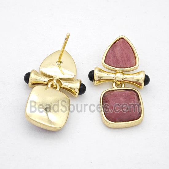 Copper Stud Earrings Pave Gemstone Triangel Square Gold Plated