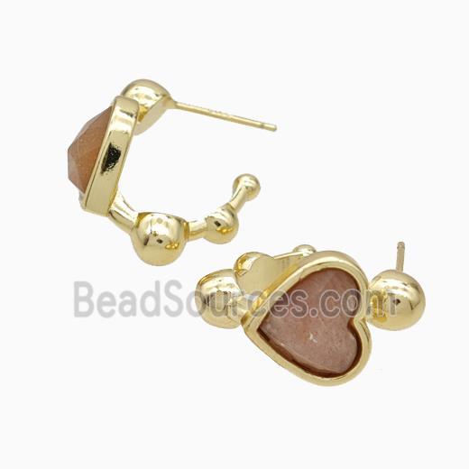 Copper Heart Stud Earrings Pave Sunstone Gold Plated