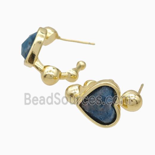 Copper Heart Stud Earrings Pave Apatite Gold Plated