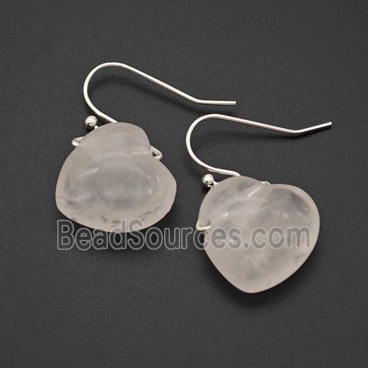 Natural Pink Rose Quartz Heart Hook Earrings