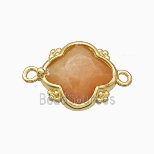 Natural Peach Sunstone Clover Connector Gold Plated