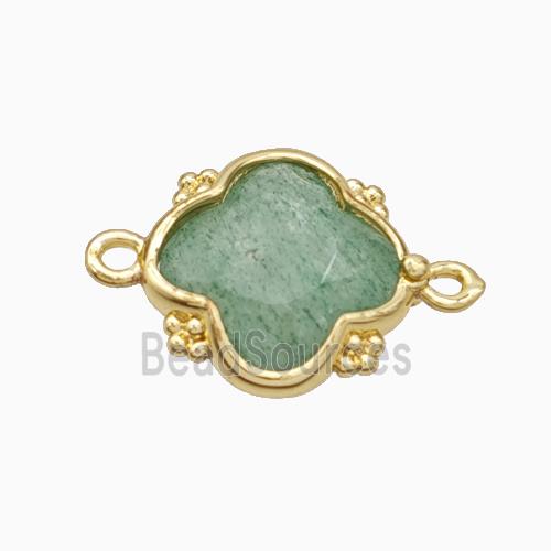 Natural Green Strawberry Quartz Clover Connector Gold Plated