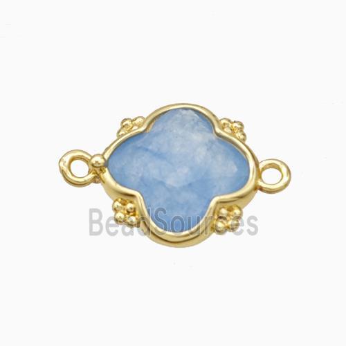 Blue Dye Jade Clover Connector Gold Plated