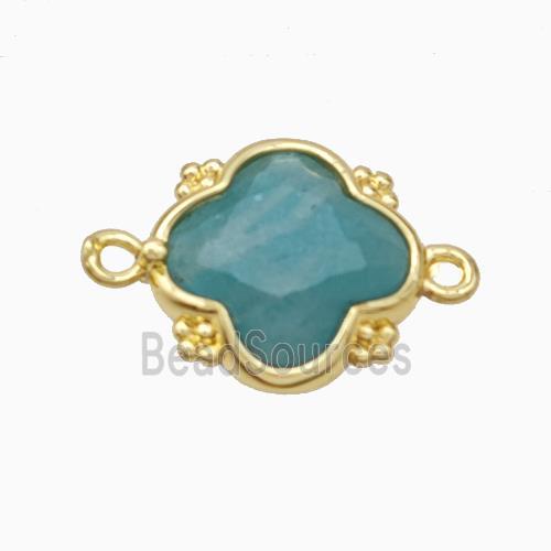 Green Dye Jade Clover Connector Gold Plated