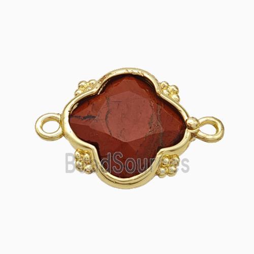 Natural Red Jasper Clover Connector Gold Plated