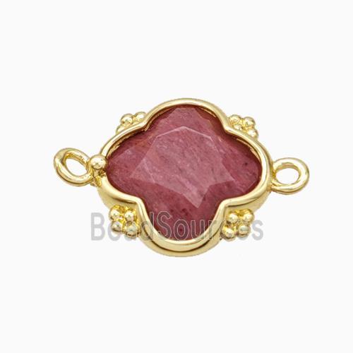 Natural Pink Wood Lace Jasper Clover Connector Gold Plated