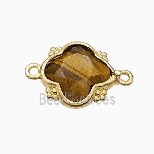 Natural Tiger Eye Stone Clover Connector Gold Plated