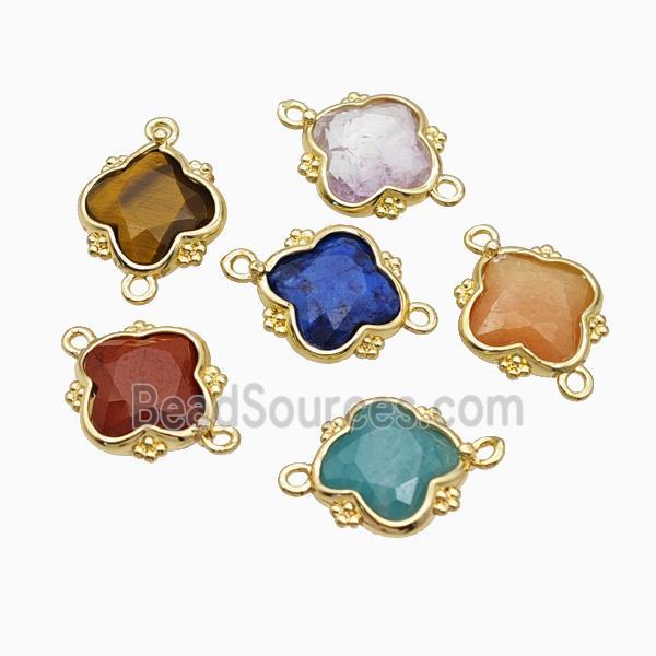 Gemstone Clover Connector Gold Plated Mixed