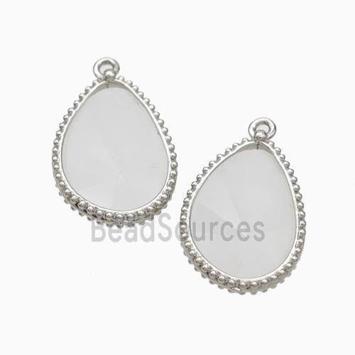 Natural White Crystal Quartz Teardrop Pendant Platinum Plated