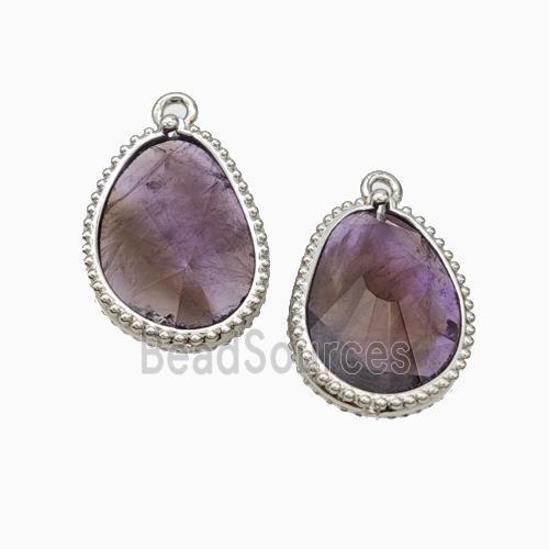 Natural Purple Amethyst Teardrop Pendant Platinum Plated