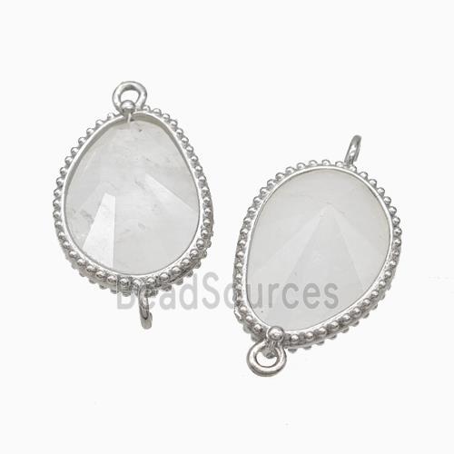 Natural White Crystal Quartz Teardrop Connector Platinum Plated