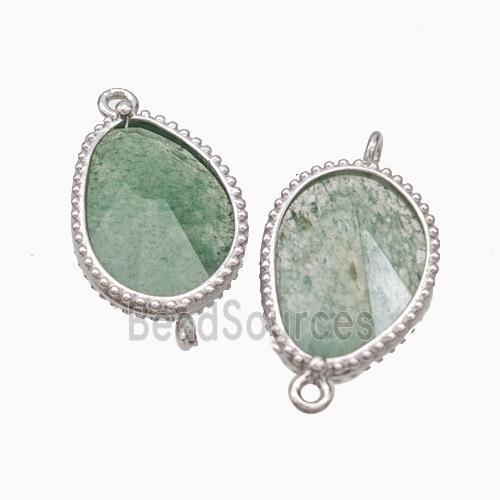 Green Strawberry Quartz Teardrop Connector Platinum Plated