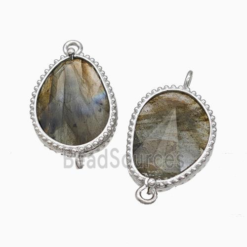 Natural Labradorite Teardrop Connector Platinum Plated