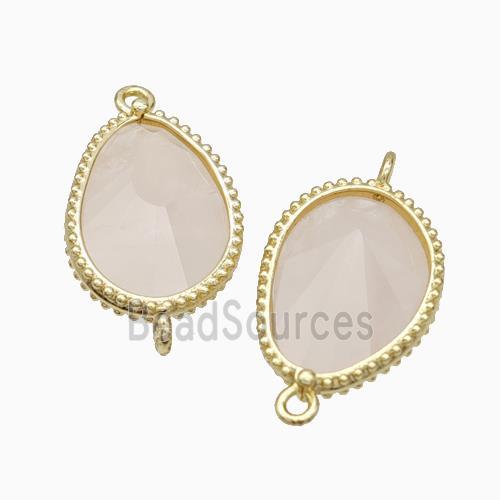 Natural Pink Rose Quartz Teardrop Connector Gold Plated