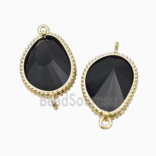 Natural Black Obsidian Teardrop Connector Gold Plated