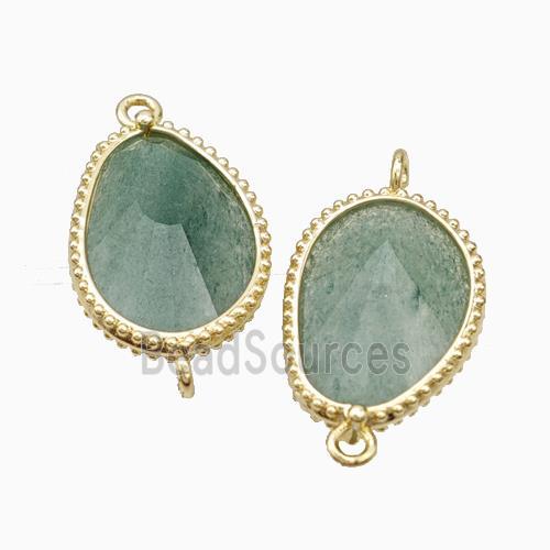 Green Strawberry Quartz Teardrop Connector Gold Plated