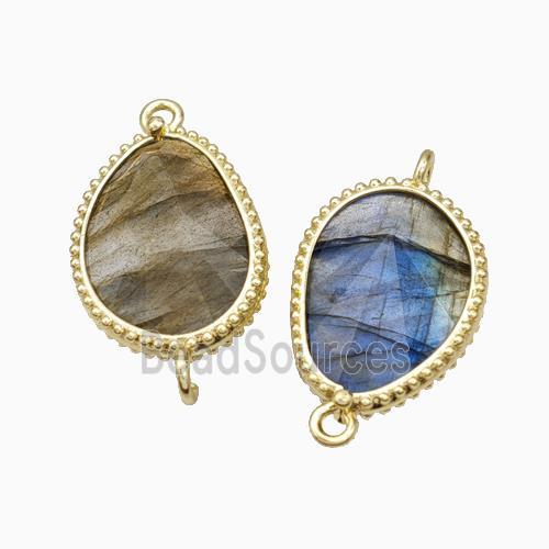 Natural Labradorite Teardrop Connector Gold Plated