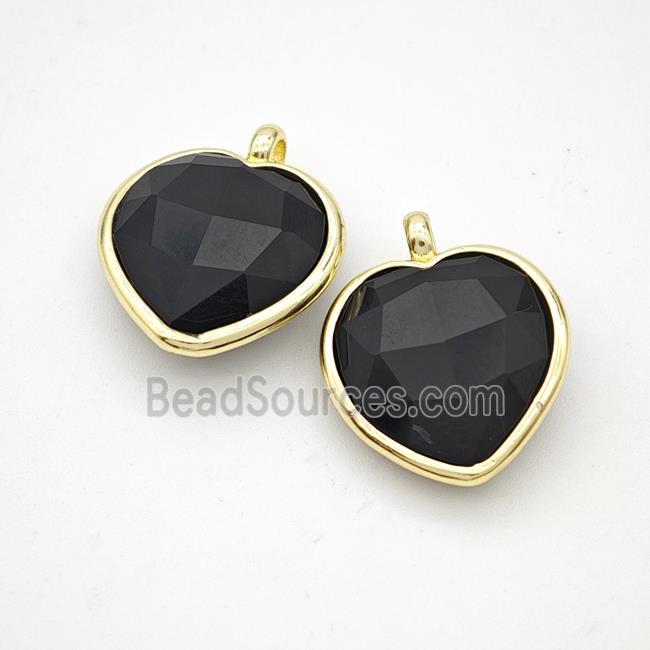 Natural Black Obsidian Heart Pendant Faceted Gold Plated