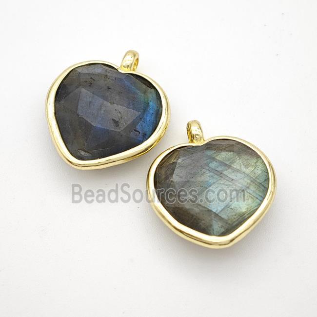 Natural Labradorite Heart Pendant Faceted Gold Plated