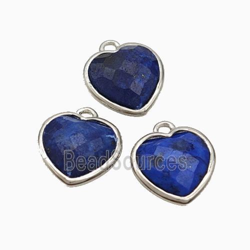 Natural Lapis Lazuli Heart Pendant Dye Faceted Platinum Plated