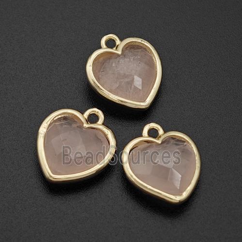 Natural Pink Rose Quartz Heart Pendant Faceted Gold Plated