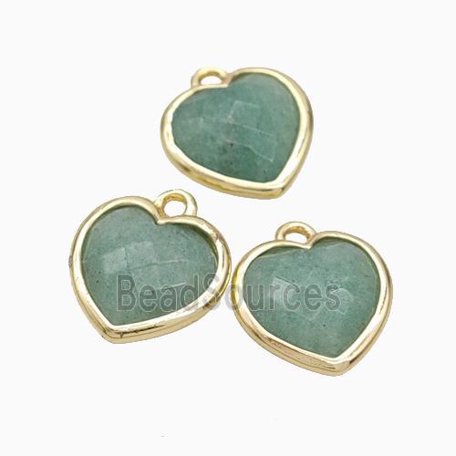 Natrural Green Strawberry Quartz Heart Pendant Faceted Gold Plated