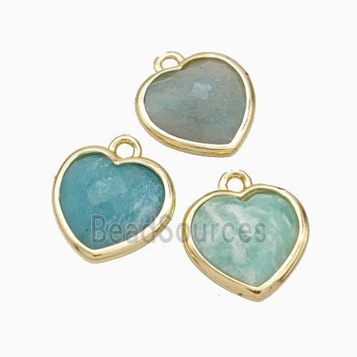 Natural Green Amazonite Heart Pendant Faceted Gold Plated