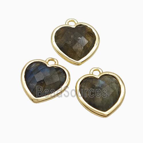 Natural Labradorite Heart Pendant Faceted Gold Plated