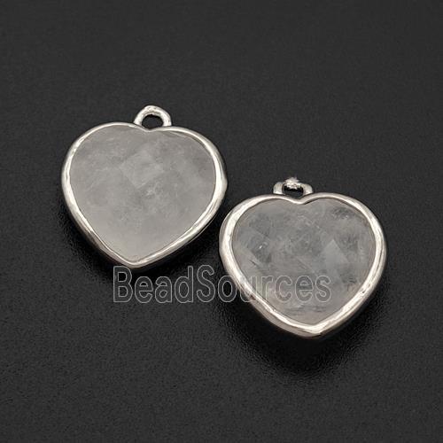 Natural Clear Quartz Heart Pendant Faceted Platinum Plated