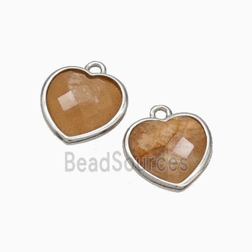 Natural Peach Sunstone Heart Pendant Faceted Platinum Plated