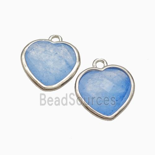 Blue Dye Jade Heart Pendant Faceted Platinum Plated