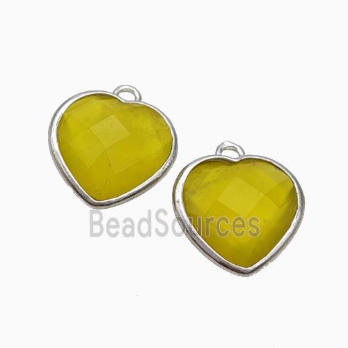 Olive Lemon Jade Heart Pendant Faceted Platinum Plated