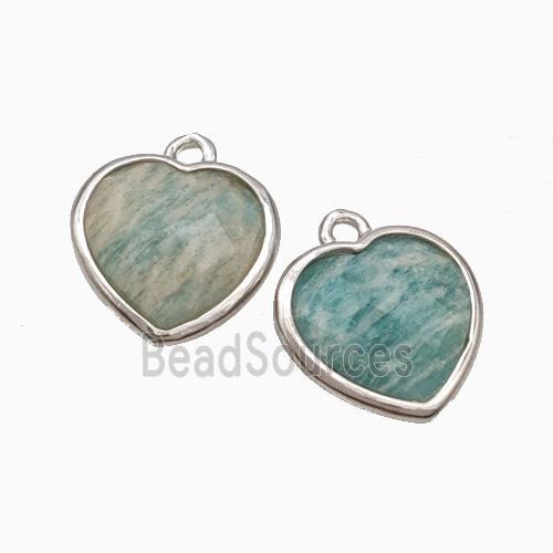 Natural Green Amazonite Heart Pendant Faceted Platinum Plated