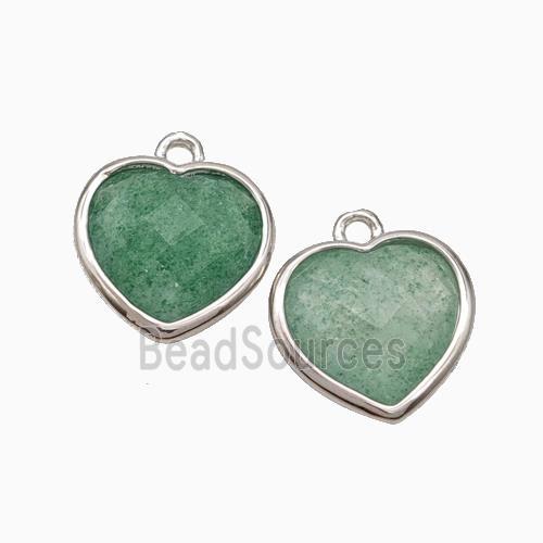 Natural Green Strawberry Quartz Heart Pendant Faceted Platinum Plated