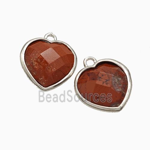 Natural Red Jasper Heart Pendant Faceted Platinum Plated